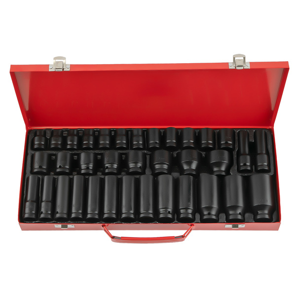 35PCS 1/2" Deep Impact Socket Set Drive 6 Point Metric Garage Tool 8mm - 32mm Socket Set