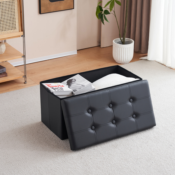 FCH 76*38*38cm Glossy Pull Point PVC MDF Foldable Storage Footstool Black