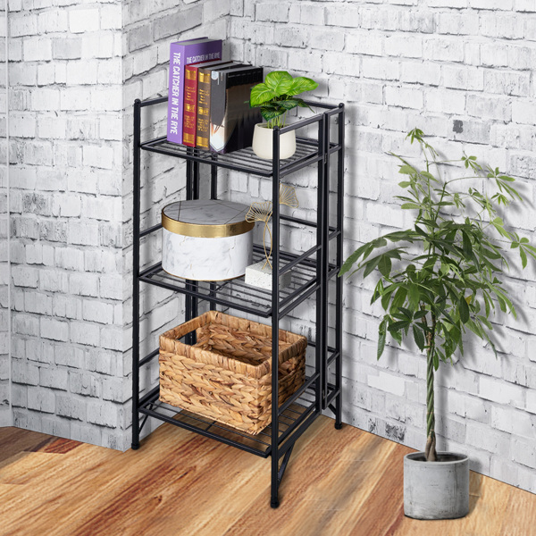 3 Tier Wide Folding Metal Shelf Black