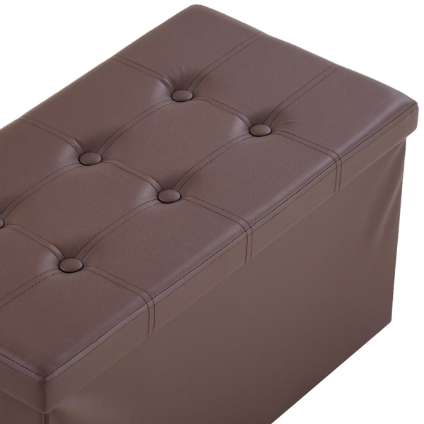 FCH 76*38*38cm Glossy Pull Point PVC MDF Foldable Storage Footstool Dark Brown
