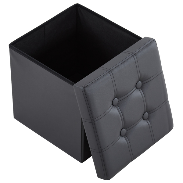 FCH 38*38*38cm Pull Point PVC MDF Foldable Storage Footstool Black