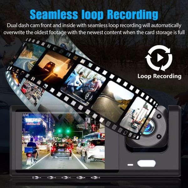 Car Dual Lens Dash Cam HD 1080P Front/Rear/Inside Video Recorder Camera G-sensor
