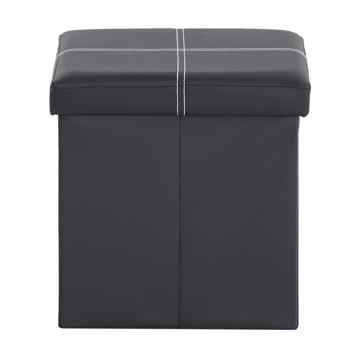 38*38*38cm Glossy With LinesPVC MDF Foldable Storage Footstool Black