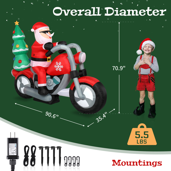 6ft 18W 7 LED Lights Santa Claus Rides Motorcycle Garden Santa Claus Decoration
