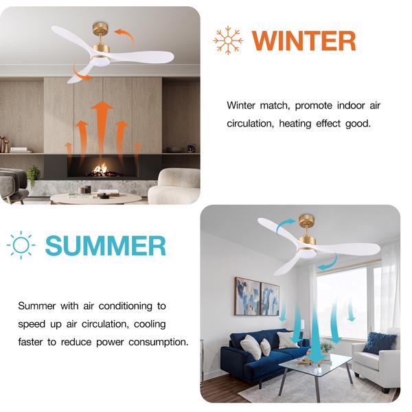 52“ Smart Ceiling Fans with Lights Remote,Quiet DC Motor,White Gold Outdoor Indoor Ceiling Fan,High CFM 6-Speed,Controlled by WIFI Alexa,APP,Dimmalbe LED Lighting,3 Blades for Bedroom Patios Porch[Una