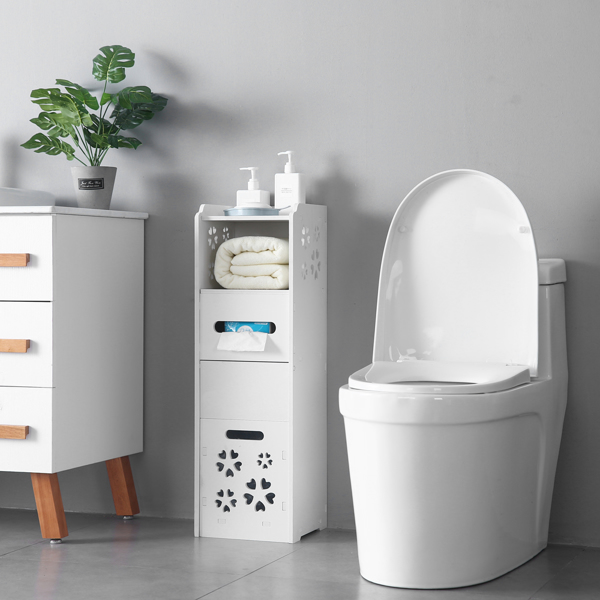 3-tier Bathroom Storage Cabinet with Garbage Can 25*25*80CM White