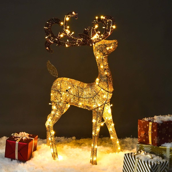 110cm Outdoor Deer Lights Christmas Decorations,   Standing Reindeer with 150 Warm White LED Lights for Indoor Outdoor Holiday Decor（No shipping on weekends.）