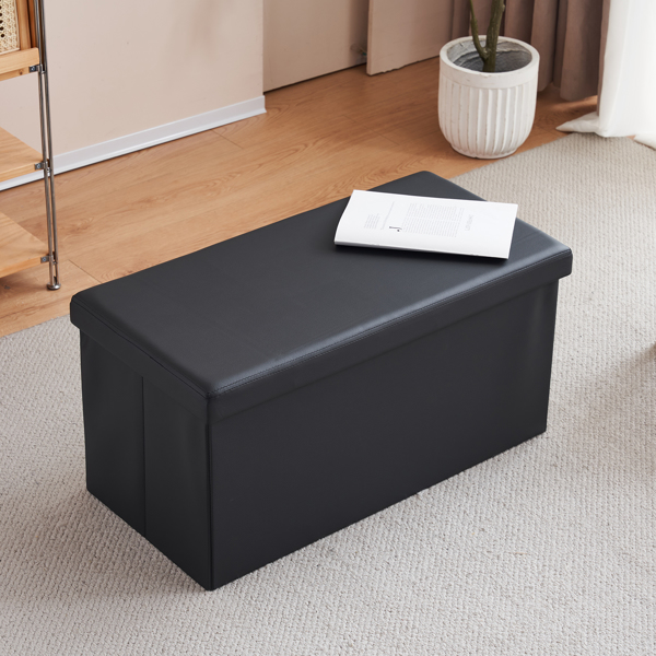 FCH 76*38*38cm Glossy PVC MDF Foldable Storage Footstool Black