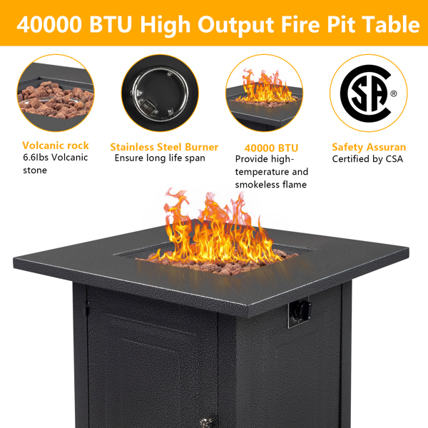 28-inch Fire Table 40000 BTU Gas Firepit with Volcanic Stone Black