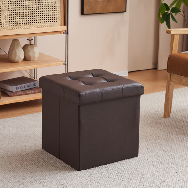 FCH 38*38*38cm Pull Point PVC MDF Foldable Storage Footstool Dark Brown