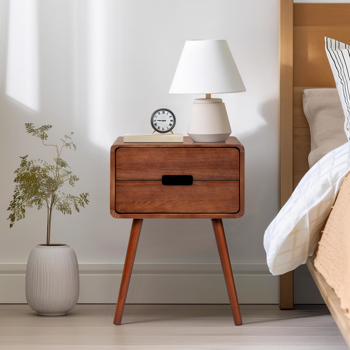 Wood Nightstand End Side Table with Drawer & Solid Wood Legs for Living Room, Bedroom