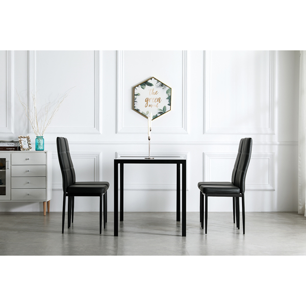 4pcs Elegant Dining Chairs with 6 Grids Decoration Backrest White Cushion Black