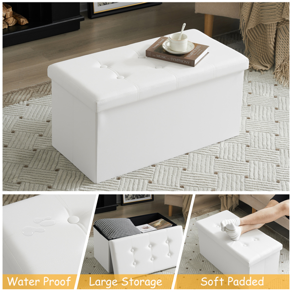 FCH 76*38*38cm Glossy Pull Point PVC MDF Foldable Storage Footstool White