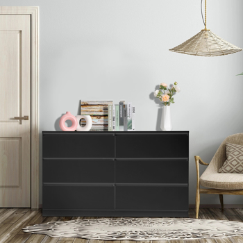  6 Drawer Double Dresser for Bedroom, Wide Storage Cabinet for Living Room Home Entryway, Black