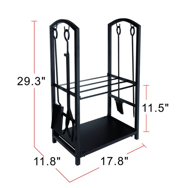 17.8L x11.8W x 29.3H in Wrought Iron Steel Frame Firewood Storage Holder with 4 Tools, Black