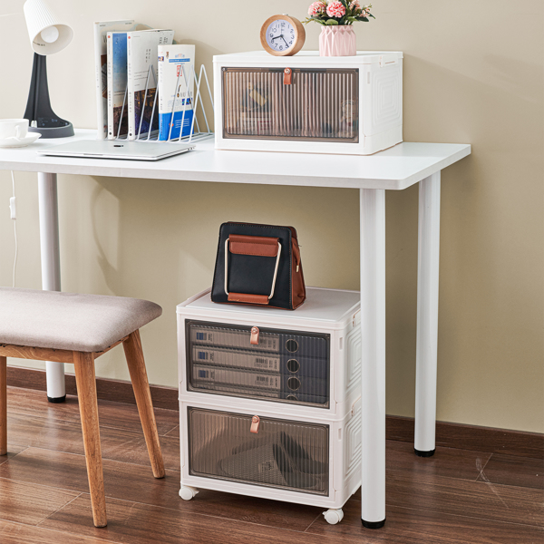 Folding Storage Bin，Storage Cabinet with Lids and Wheels-3 layers