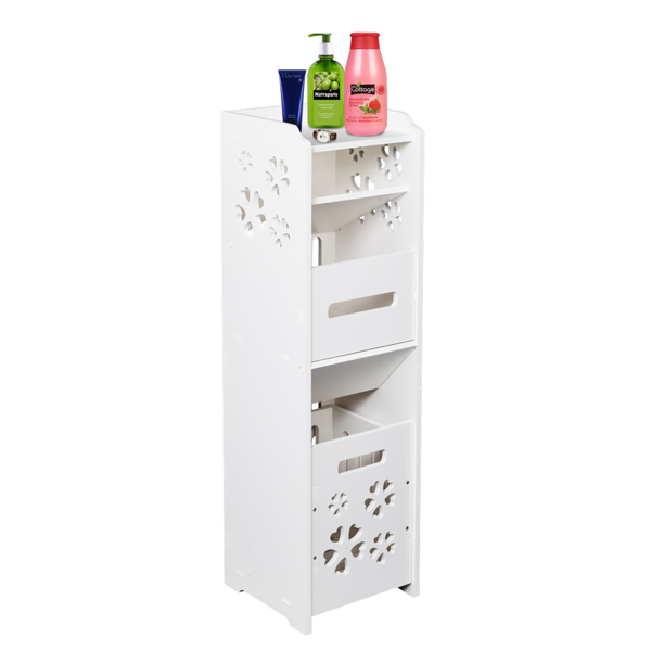 3-tier Bathroom Storage Cabinet with Garbage Can 25*25*80CM White