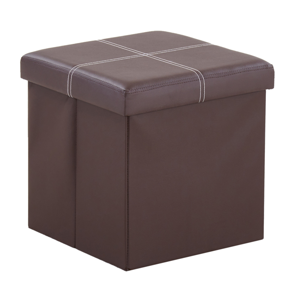FCH 38*38*38cm Glossy With LinesPVC MDF Foldable Storage Footstool Dark Brown