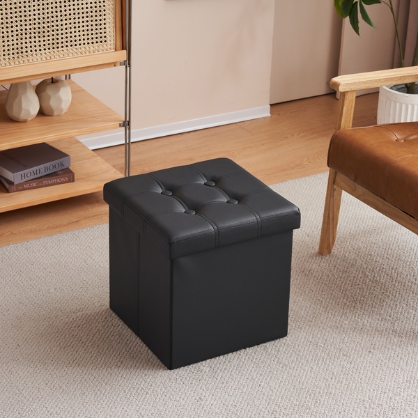 FCH 38*38*38cm Pull Point PVC MDF Foldable Storage Footstool Black