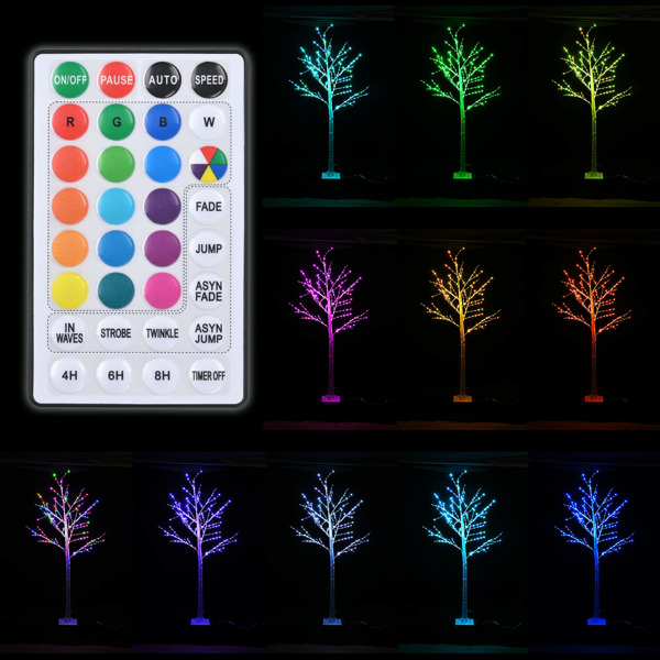 6FT 305 LED Colorful Birch Tree, Color Changing Light Up Tree with Pink Purple Fairy Light Remote, Artificial Christmas White Birch Tree for Indoor Outdoor Holiday Party Home Yard Decoration（No shippi