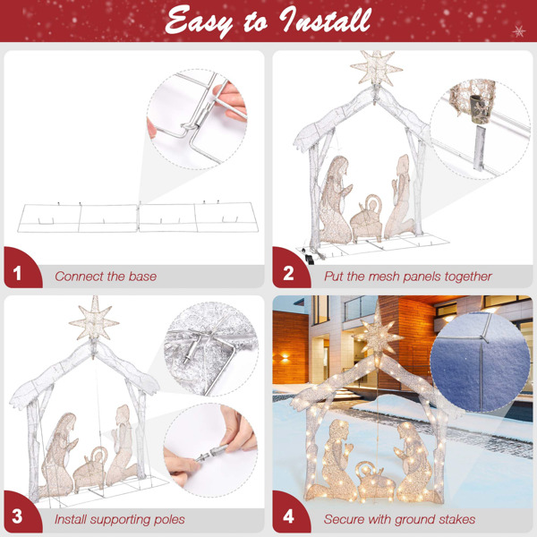 Outdoor Nativity Set,Mini White Led Lights And Ground Stakes Crystal Holy Family Nativity Outdoor Nativit  Set For Yard（No shipping on weekends.）