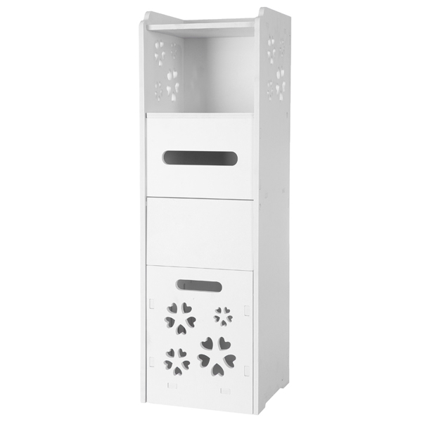 3-tier Bathroom Storage Cabinet with Garbage Can 25*25*80CM White