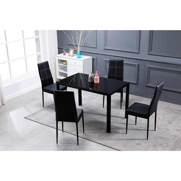 4pcs Elegant Dining Chairs with 6 Grids Decoration Backrest White Cushion Black