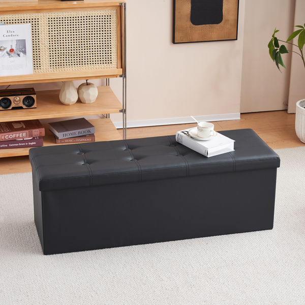 FCH 110*38*38cm Glossy Pull Point PVC MDF Foldable Storage Footstool Black