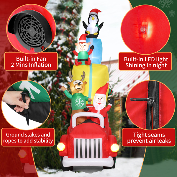 12ft 24W 12pcs LED Lights Santa Claus Driving With Gifts Garden Santa Claus Decoration