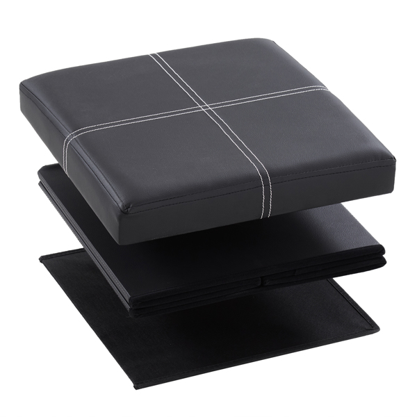 FCH 38*38*38cm Glossy With LinesPVC MDF Foldable Storage Footstool Black