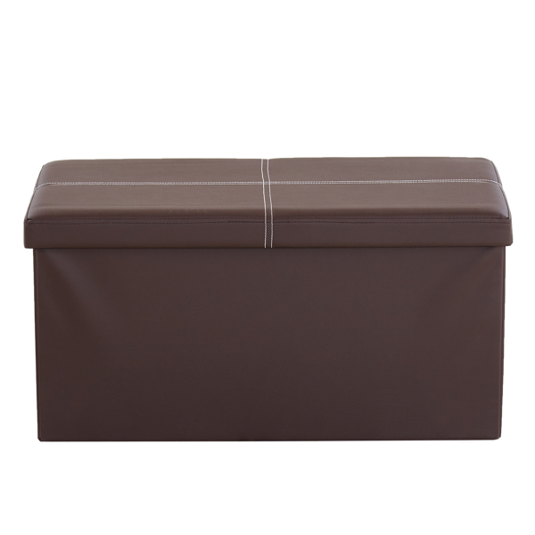 FCH 76*38*38cm Glossy With Lines PVC MDF Foldable Storage Footstool Dark Brown