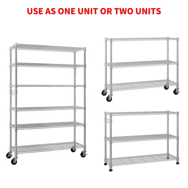 6-Tier disassembly and free assembly NSF-Certified Steel Wire Shelving with Wheels