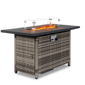 43-Inch Fire Table，50000 BTU Gas Firepit with Volcanic Stone Black