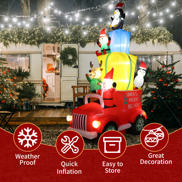 12ft 24W 12pcs LED Lights Santa Claus Driving With Gifts Garden Santa Claus Decoration