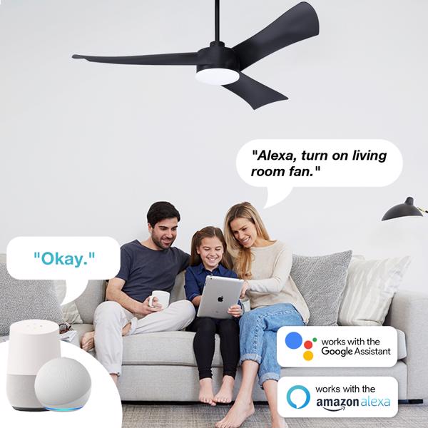52" Smart Ceiling Fans with Lights and Remote, Quiet Reversible DC Motor and changing& Dimmable LED Light, 3 Blades 6 Speed Black Ceiling Fan for Farmhouse Living Room Bedroom Dining Room Workroom Stu