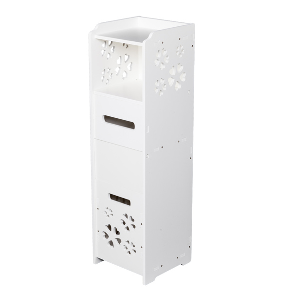 3-tier Bathroom Storage Cabinet with Garbage Can 25*25*80CM White