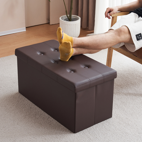 FCH 76*38*38cm Glossy Pull Point PVC MDF Foldable Storage Footstool Dark Brown