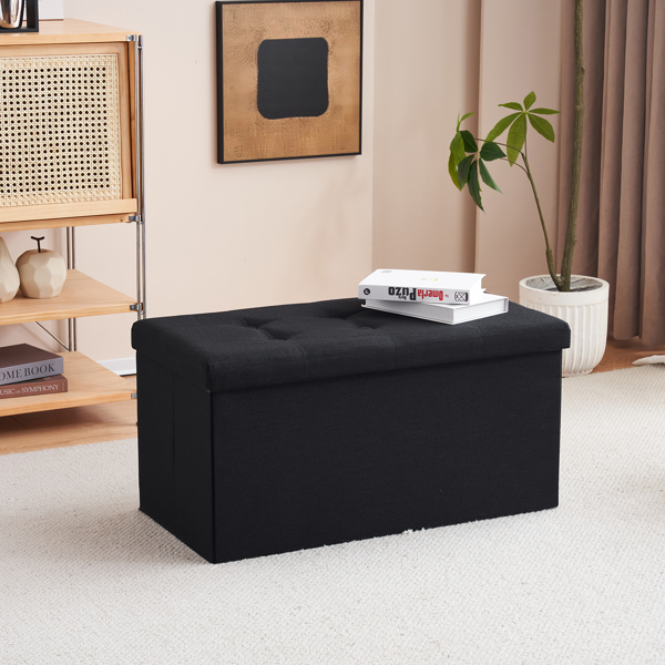 FCH 76*38*38cm Pull Point Linen MDF Foldable Storage Footstool Black