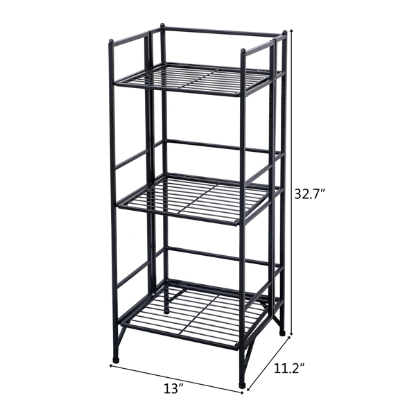 3 Tier Wide Folding Metal Shelf Black