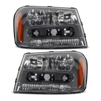 Halogen Headlight Set For 2002-2009 Chevy Trailblazer Left & Right w/Bulbs Pair