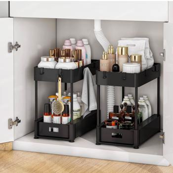 Two storage racks can be used for storage and storage under the sink. The bathroom can be stored under the sink and is equipped with a single layer pull-out cabinet.（it isn\\'t able to ship on weekend）