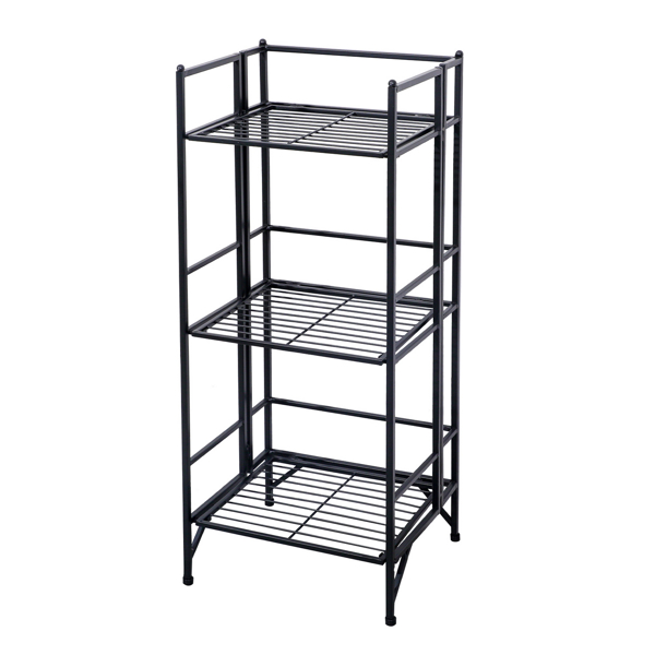 3 Tier Wide Folding Metal Shelf Black