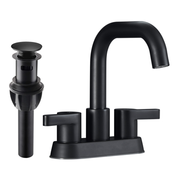 Bathroom Faucet 2 Handle 4 Inch Centerset Bathroom Sink Faucets 3 Hole with Pop Up Drain and Water Supply Lines, Matte Black