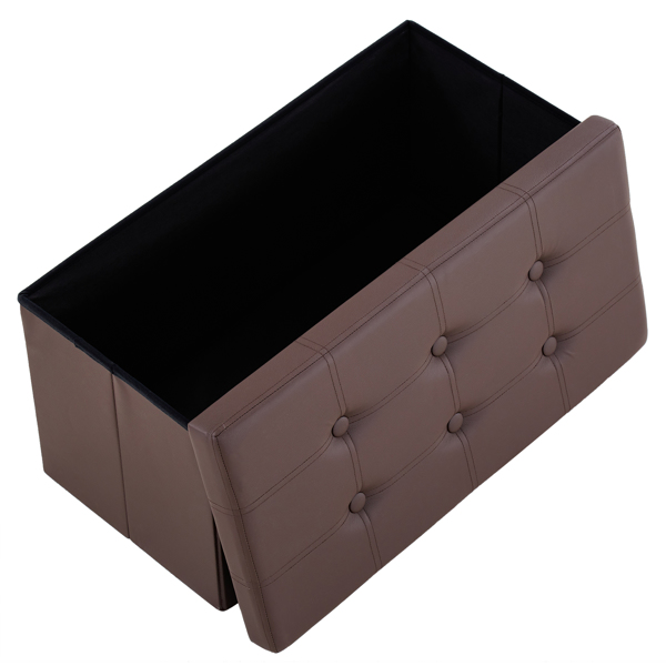 FCH 76*38*38cm Glossy Pull Point PVC MDF Foldable Storage Footstool Dark Brown