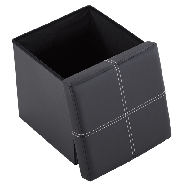 FCH 38*38*38cm Glossy With LinesPVC MDF Foldable Storage Footstool Black