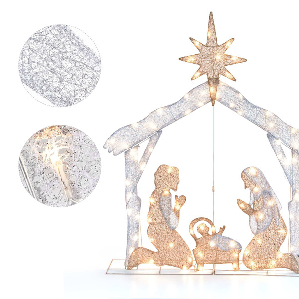 Outdoor Nativity Set,Mini White Led Lights And Ground Stakes Crystal Holy Family Nativity Outdoor Nativit  Set For Yard（No shipping on weekends.）