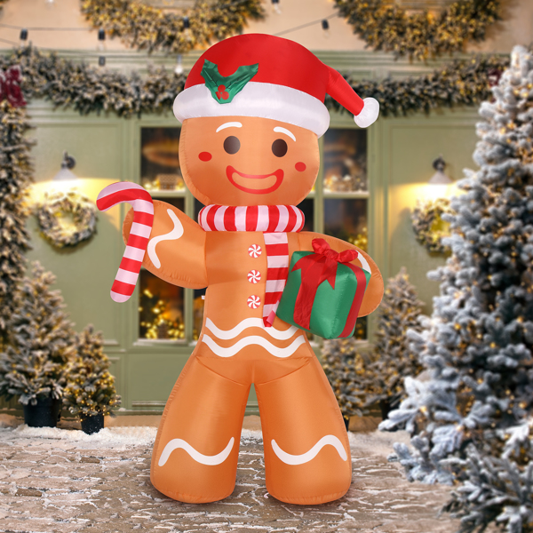 8ft 15W 5 LED Lights Gingerbread Man Holding Gift Garden Gingerbread Man Decoration