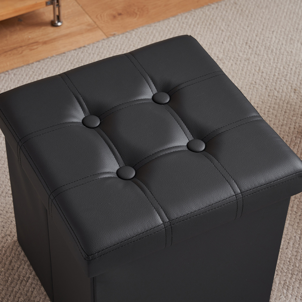 38*38*38cm Pull Point PVC MDF Foldable Storage Footstool Black