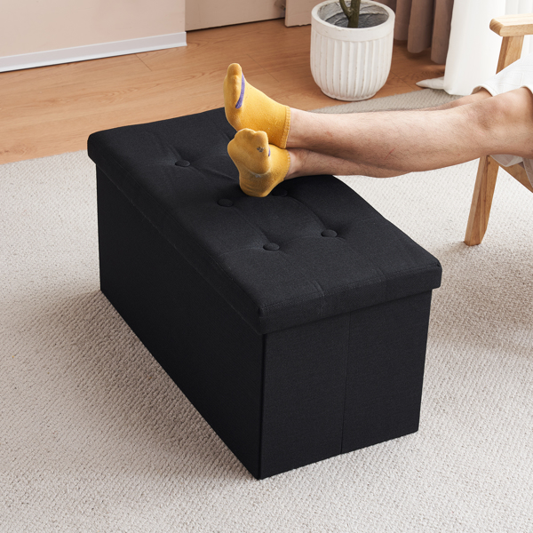 76*38*38cm Pull Point Linen MDF Foldable Storage Footstool Black