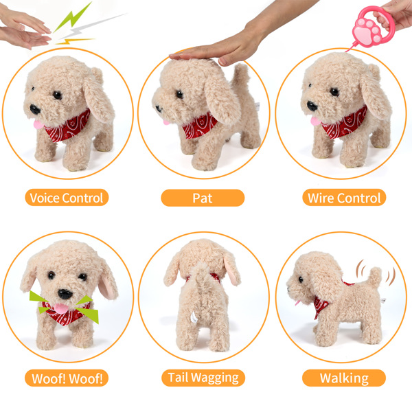 Spark Imagination with a Lifelike Walking, Barking, and Tail-Wagging Toy Pet! Complete Grooming Set and Leash Included for Kids' Creative Play and Learn(Golden Retriever)(Shipment from FBA)